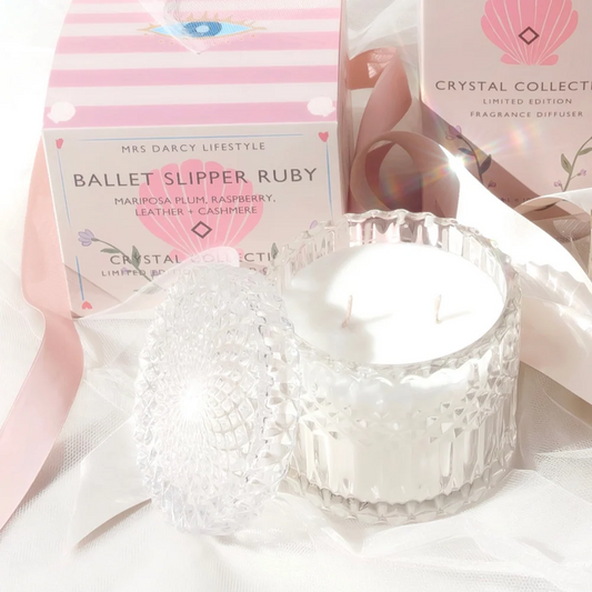 Mrs Darcy Lifestyle Candle Ballet Slipper Ruby - Mariposa Plum, Raspberry, Leather + Cashmere