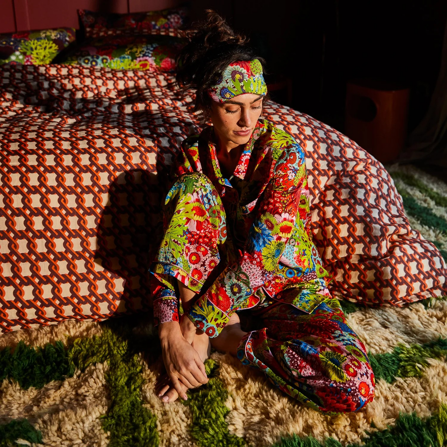 Sage and Clare Coralie Silk Eye Mask - Garnet