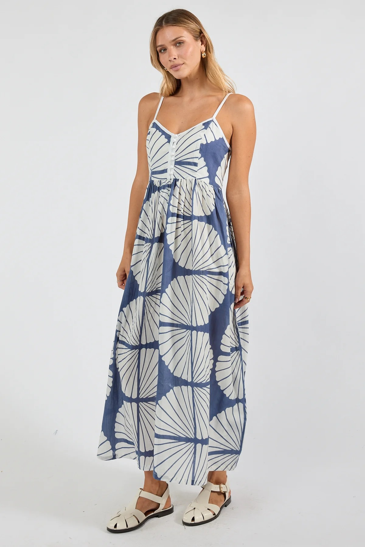 Ibisa Kayce Cotton Maxi Sundress with Shirred Back and Fitted Bodice