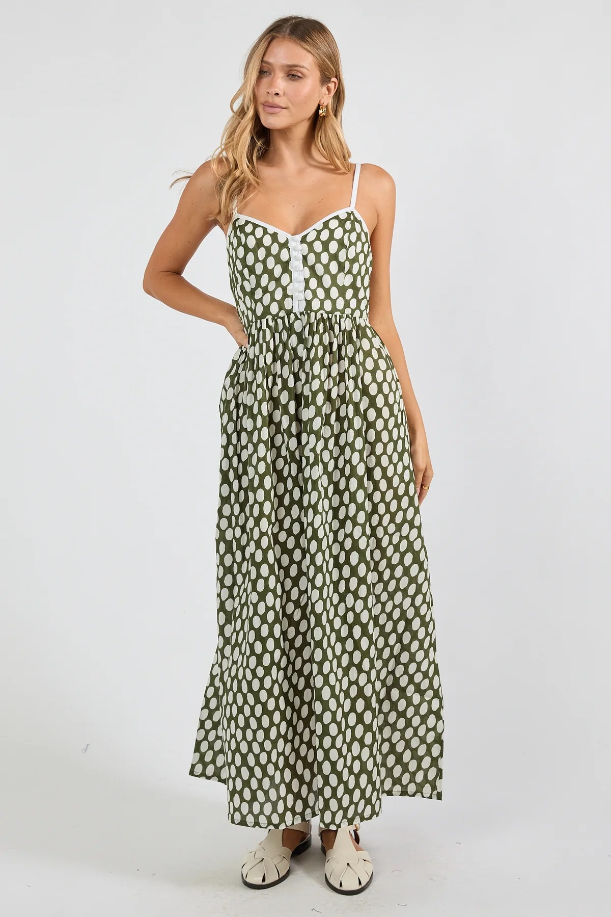 Ibisa Spot On Sundress in Olive Green | Sterling Belle Australia