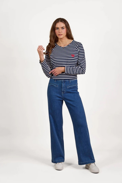 Women's Wide Leg Denim Jeans - Blue Wash