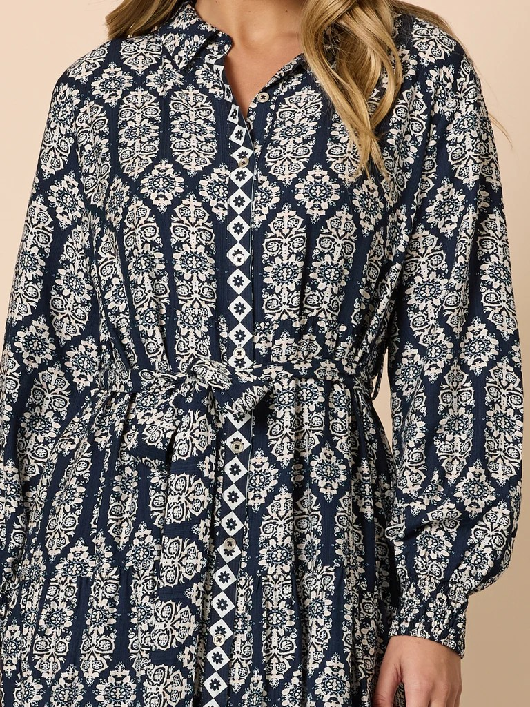 Threadz Lola Print Shirt Dress - Navy/White
