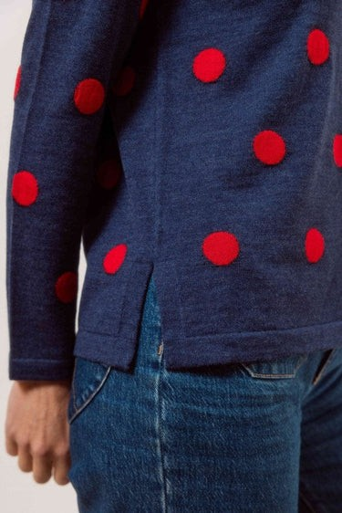 See Saw 100% Merino Spot Sweater Indigo/Red