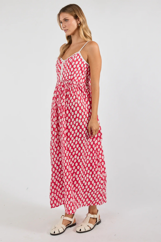 Women's Polka Dot Summer Dress with Spaghetti Straps and Square Neckline