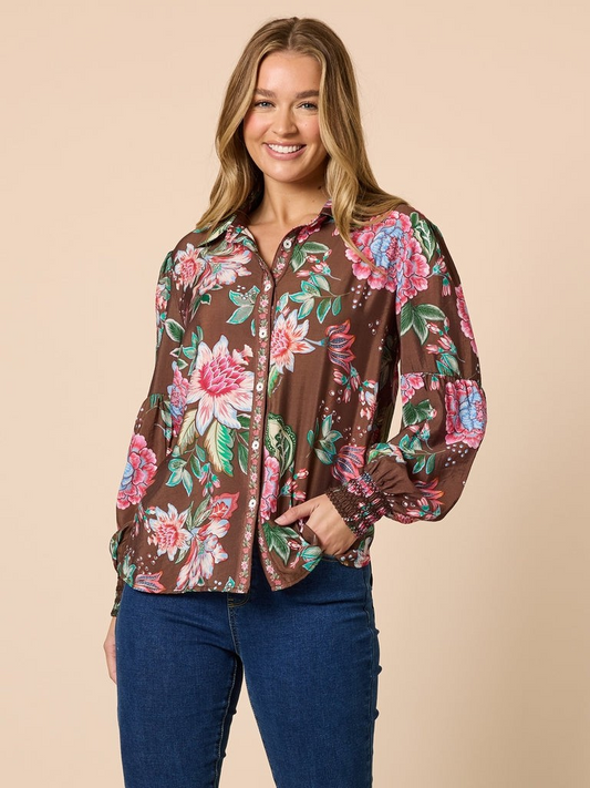 Threadz Bouquet Print Shirt Chocolate