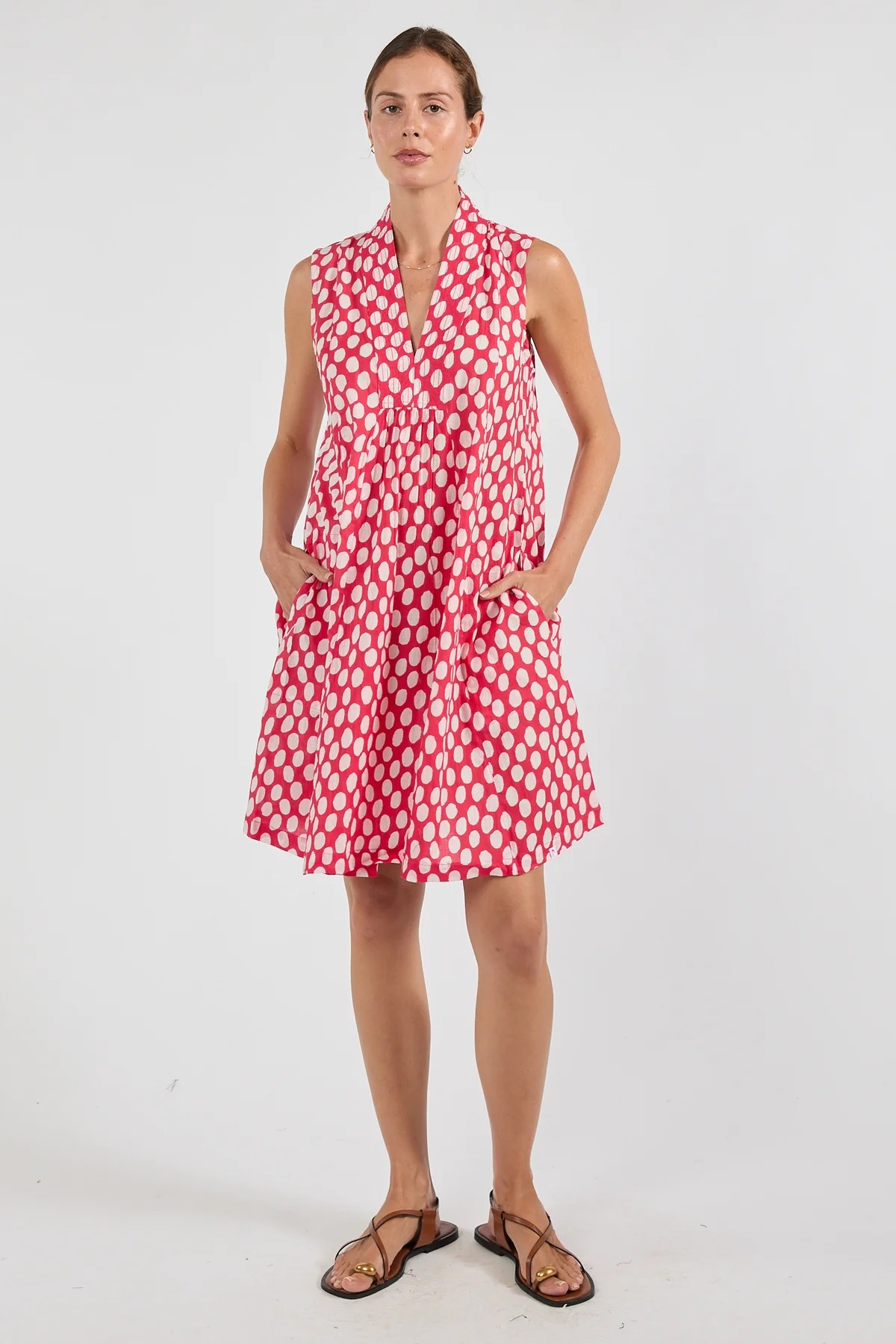 Red and White Polka Dot Print Cotton Summer Dress | Sterling Belle