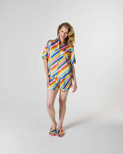 Kip and Co Fete Diagonal Stripe Adult Eco Satin Shirt & Short Pyjama Set