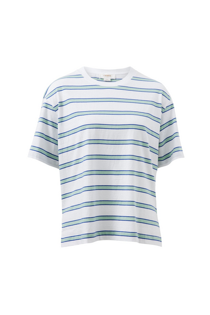 Ceres Life Stevie Slouchy Tee- White/Seafoam stripe