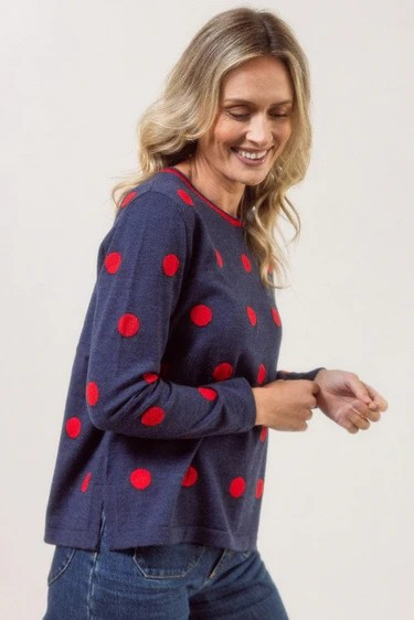 See Saw 100% Merino Spot Sweater Indigo/Red