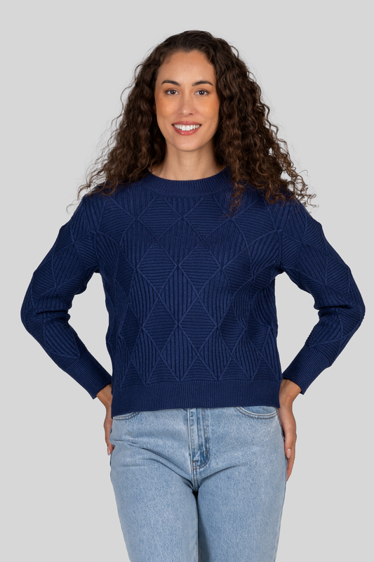 Kaleido Viscose Blend Diamond Embossed Sweater Navy