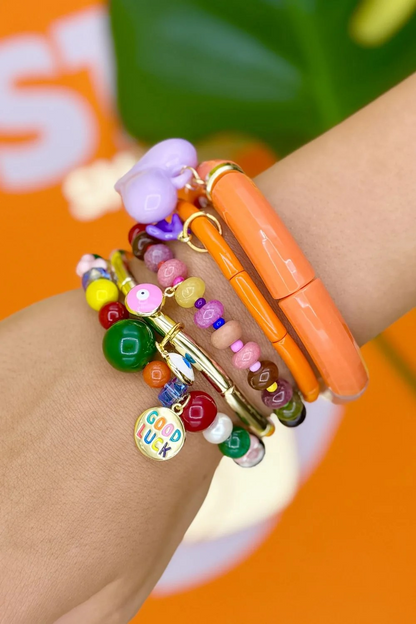 colourful beaded pink evil eye bracelet