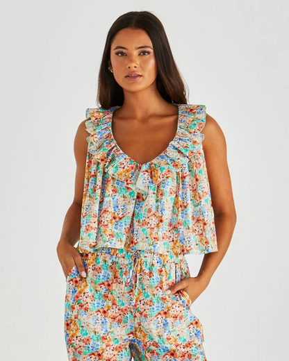 Sass Panna Ruffled Neck Tank - Blossom