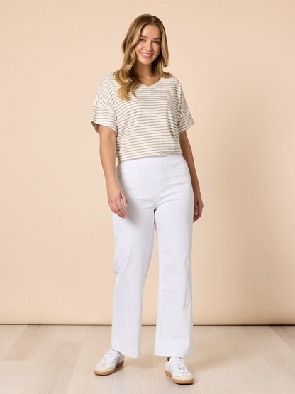 Threadz Maddy High Rise Wide Leg Jean - White