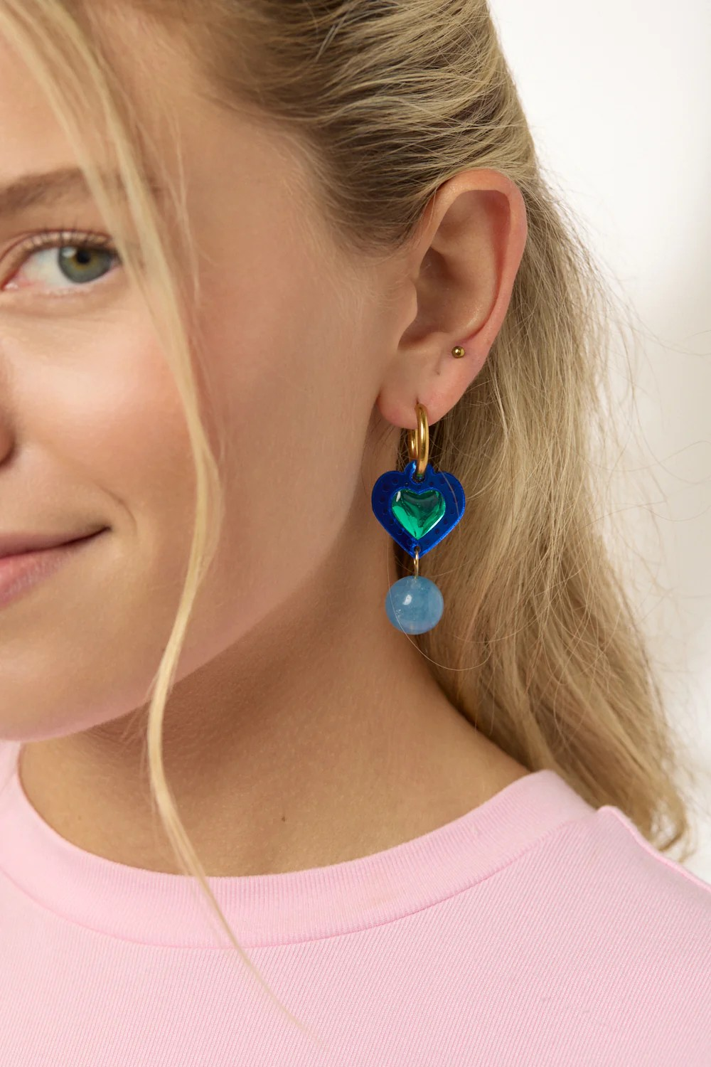Martha Jean Sherbert Heart Earrings - Cobalt / Green