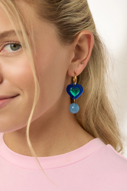 Martha Jean Sherbert Heart Earrings - Cobalt / Green