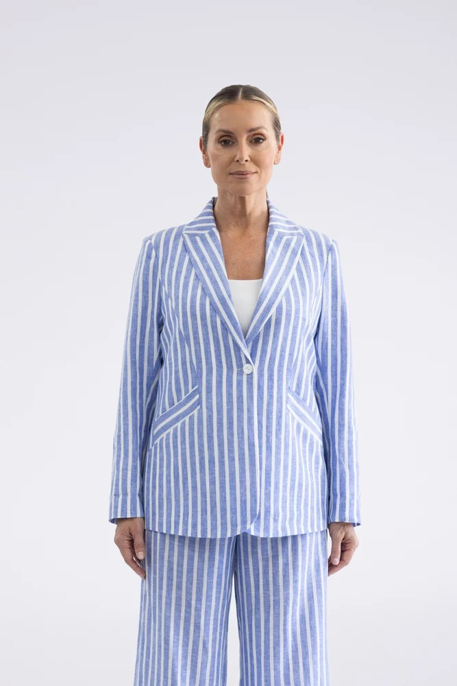 Two T's Amelia Stripe Blazer - Cornflower Blue/ White
