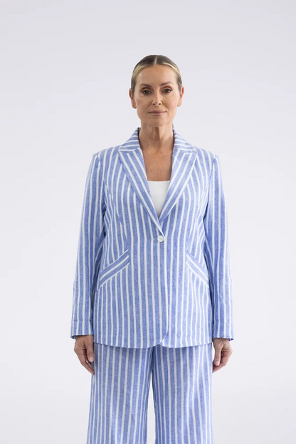 Two T's Amelia Stripe Blazer - Cornflower Blue/ White