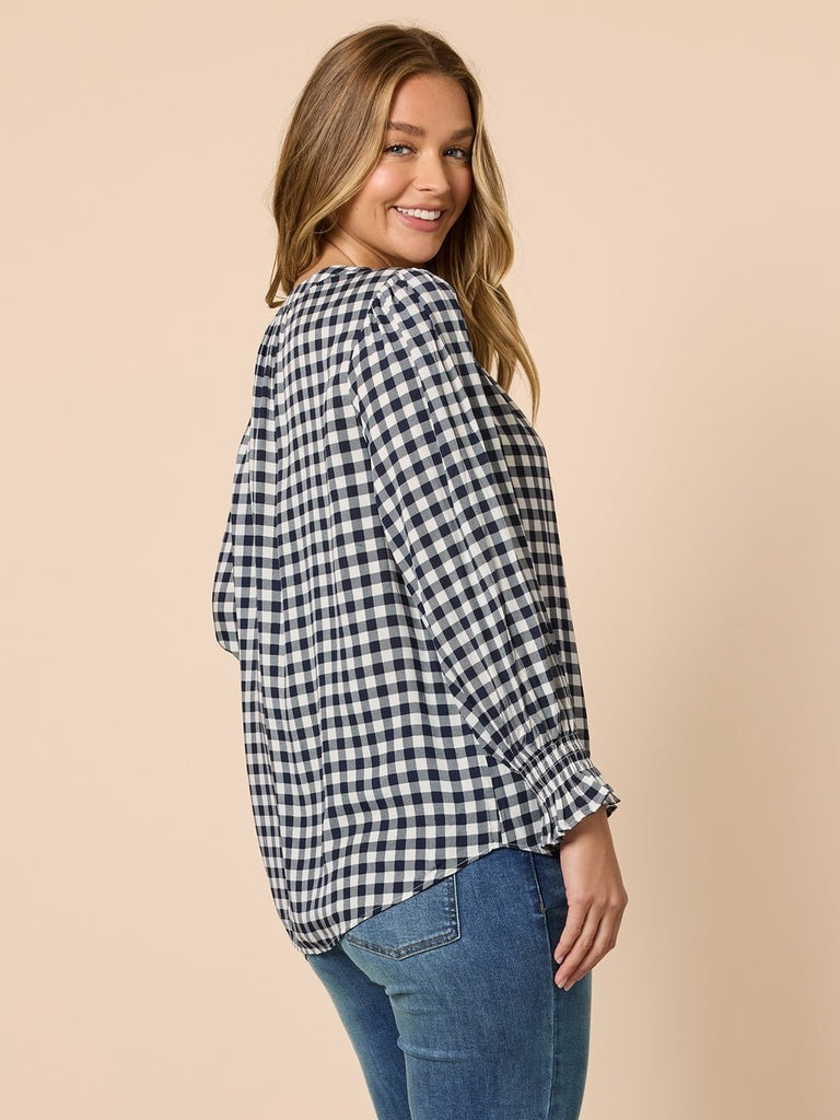 Threadz Gingham Check Print Top - Navy/ Ivory