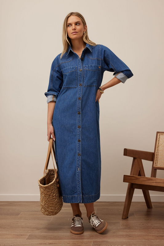 100% Organic cotton denim midi dress | Ceres Life