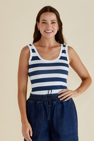 Betty Basics Emma Scoop Tank - Navy Bold Stripe