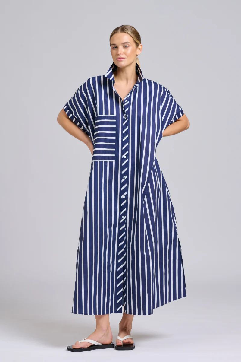 Shirty Sasha Longline Dress- Navy Thick Stripe