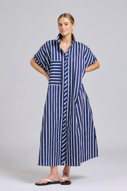 Shirty Sasha Longline Dress- Navy Thick Stripe