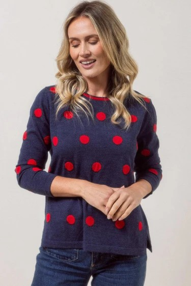 See Saw 100% Merino Spot Sweater Indigo/Red