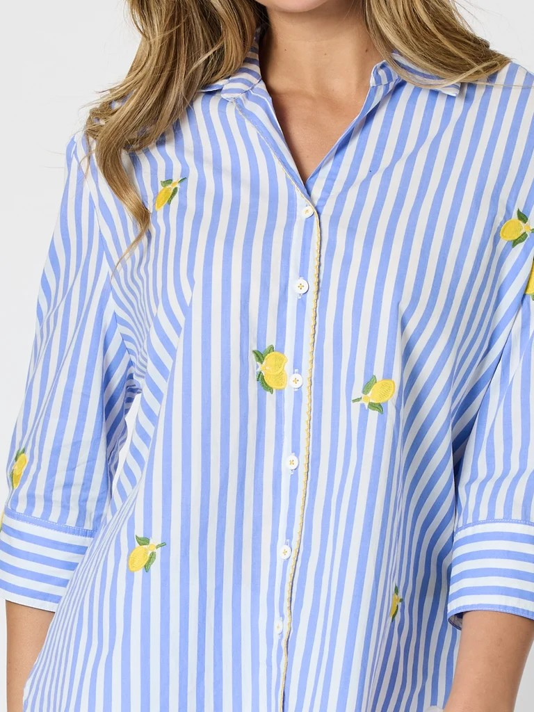 Threadz Spritz Embroidered Stripe Print Shirt - Blue/White