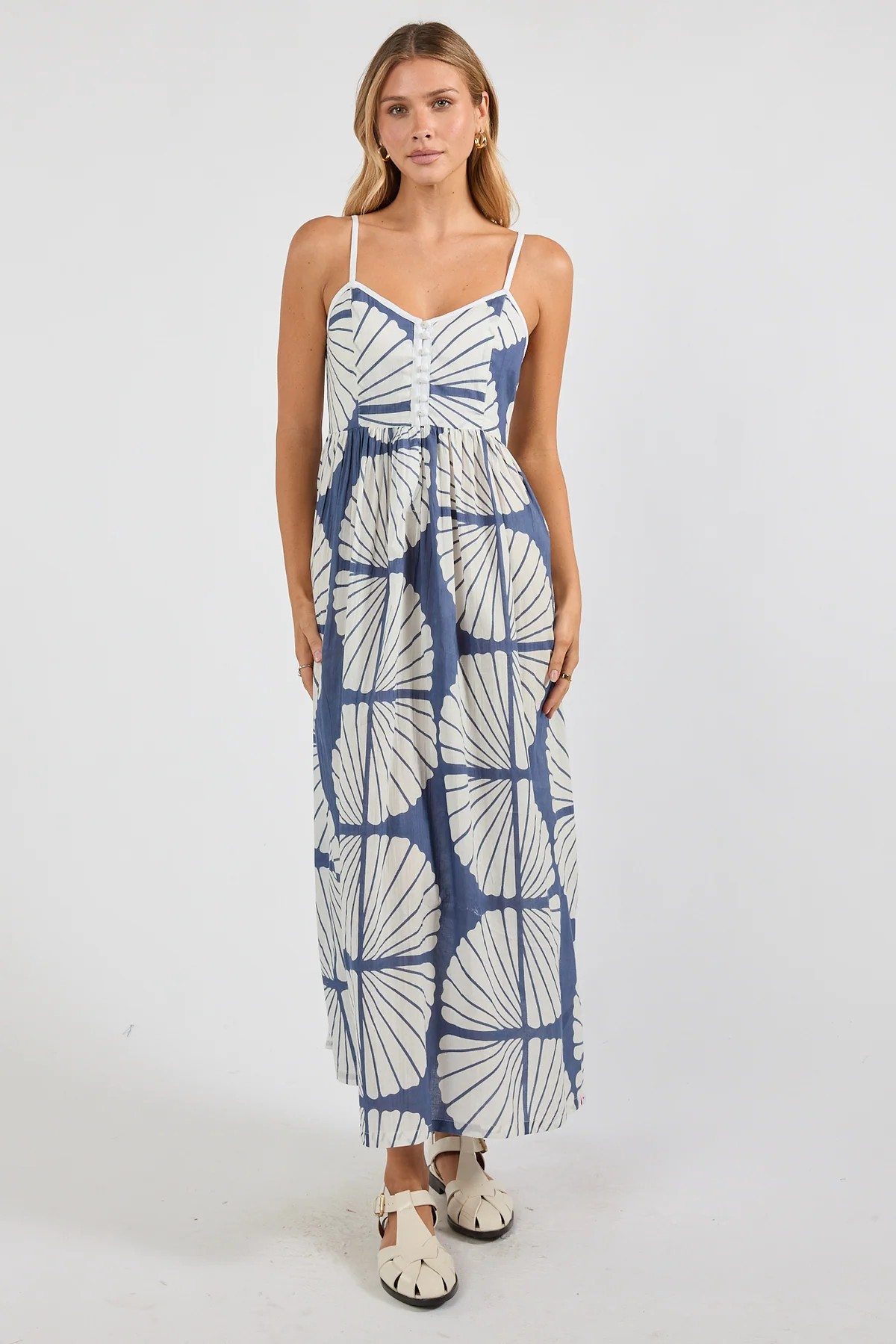 Ibisa Kayce Navy Maxi Sundress with Floral Abstract Print Australia