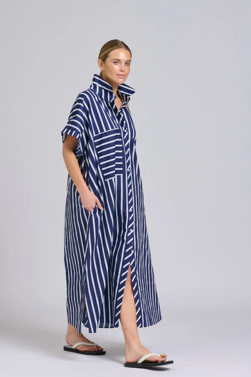 Shirty Sasha Longline Dress- Navy Thick Stripe