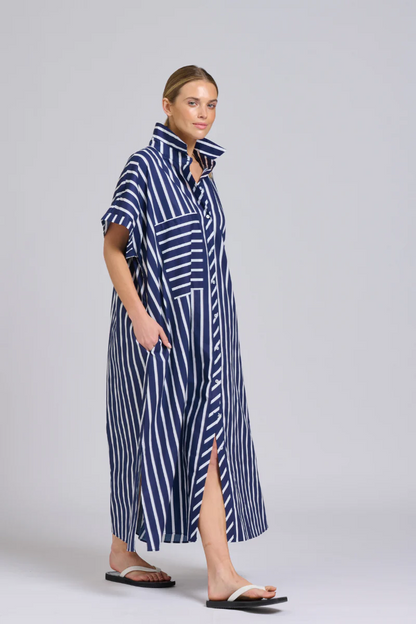 Shirty Sasha Longline Dress- Navy Thick Stripe